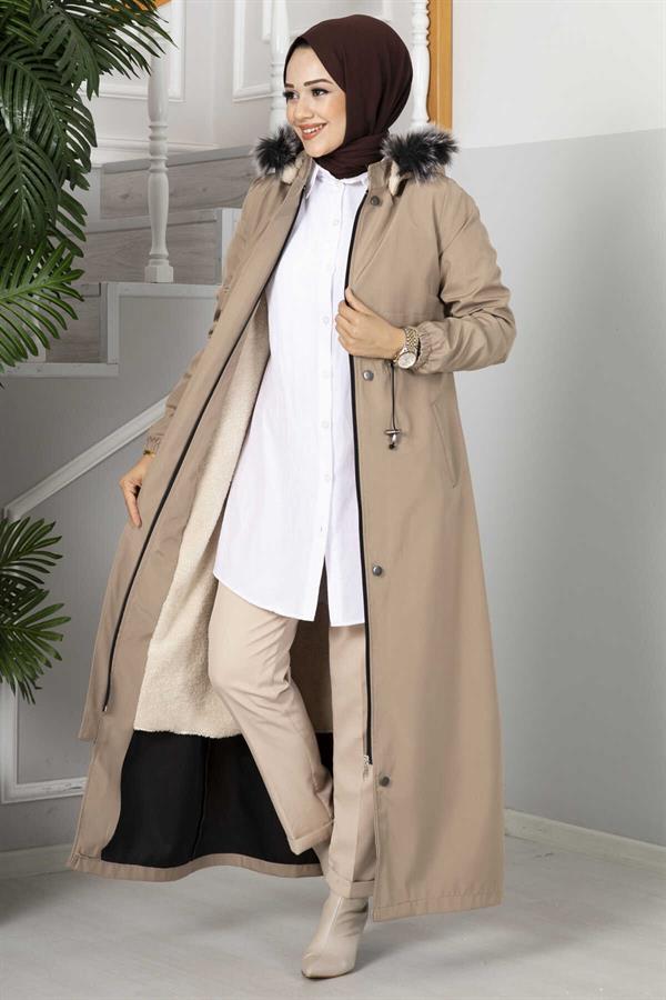 Eflin Hooded Hijab Coat Beige