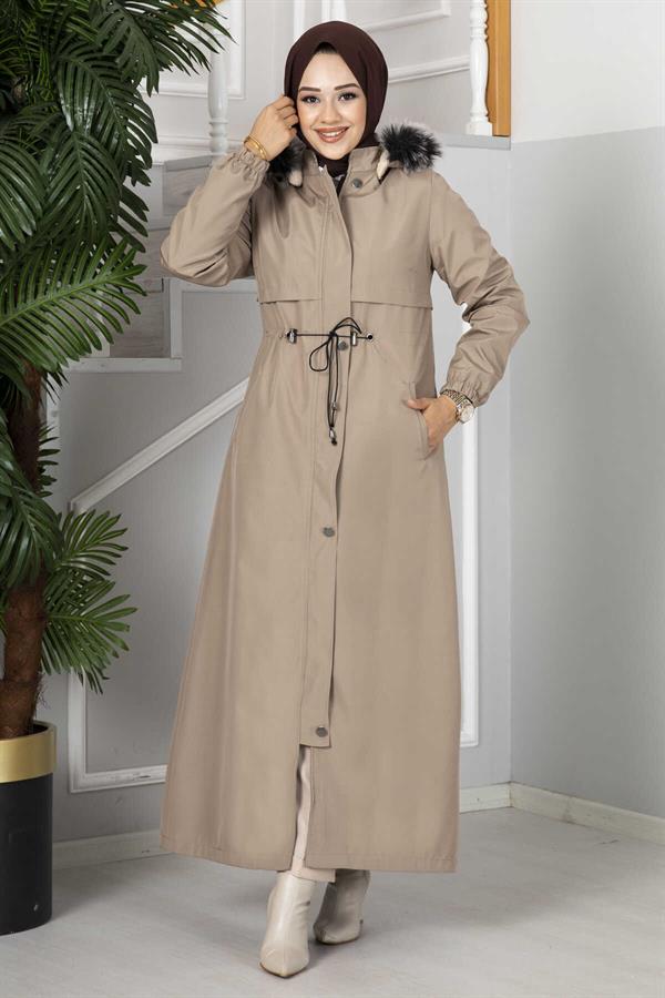 Eflin Hooded Hijab Coat Beige