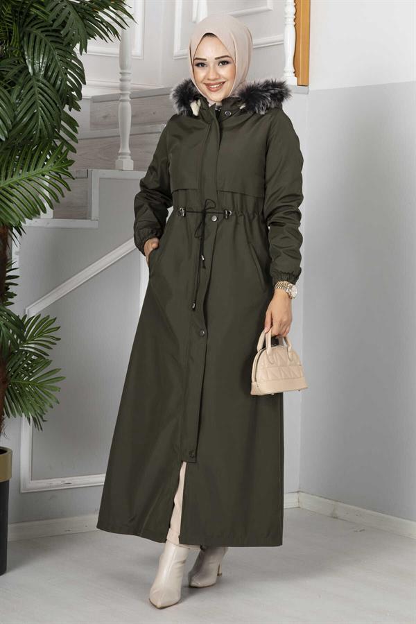 Eflin Hooded Hijab Coat Khaki