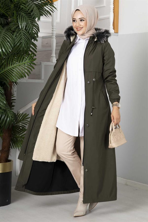 Eflin Hooded Hijab Coat Khaki