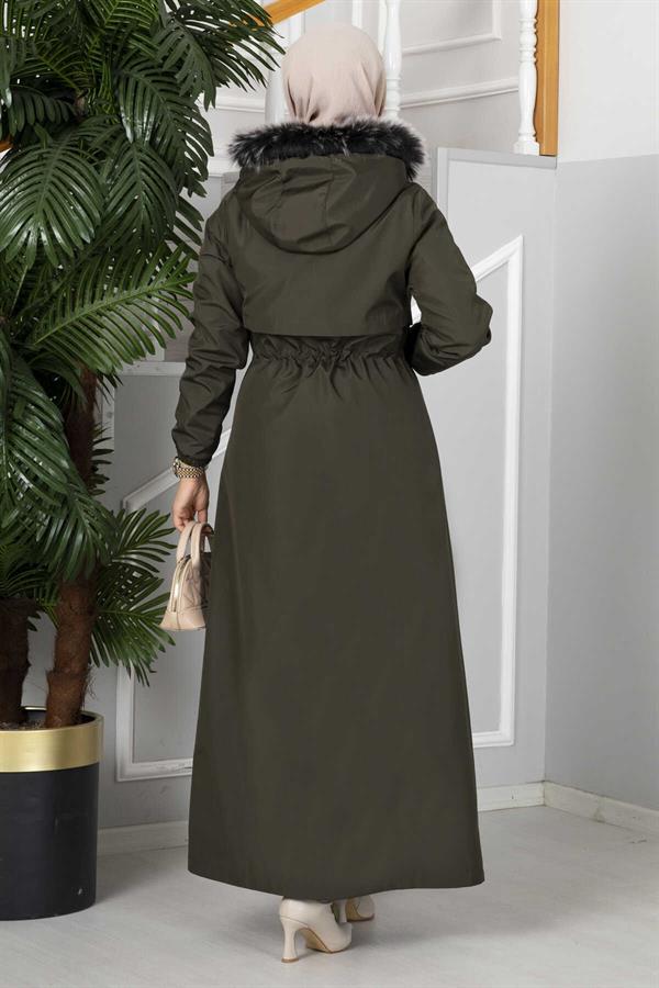 Eflin Hooded Hijab Coat Khaki