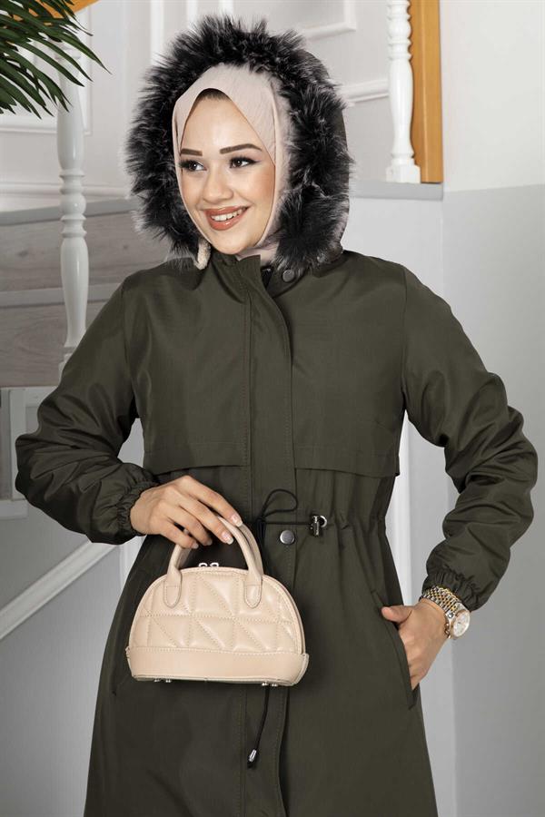 Eflin Hooded Hijab Coat Khaki