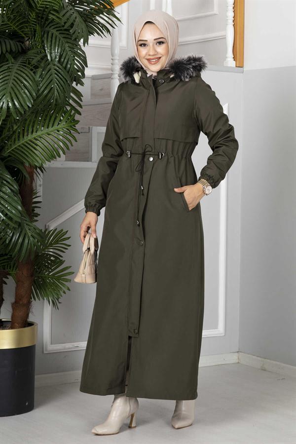 Eflin Hooded Hijab Coat Khaki