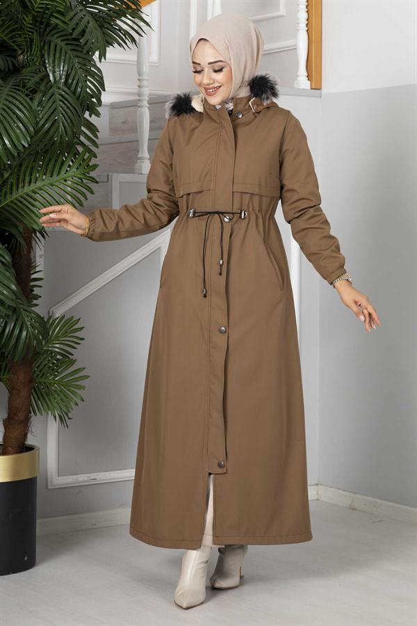 Eflin Hooded Hijab Coat Brown