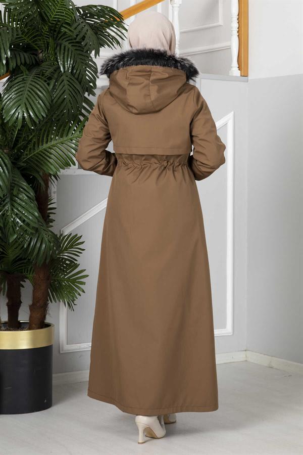 Eflin Hooded Hijab Coat Brown