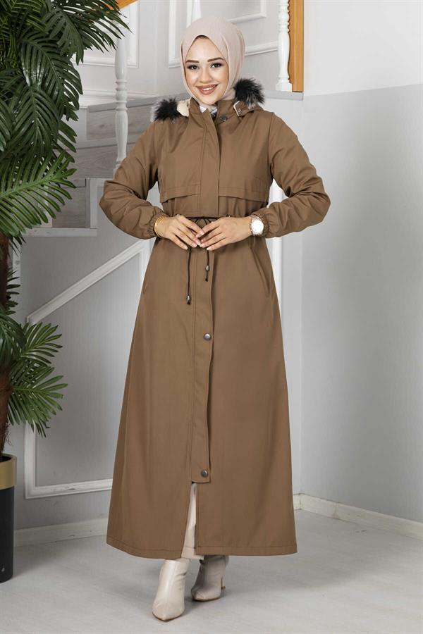Eflin Hooded Hijab Coat Brown