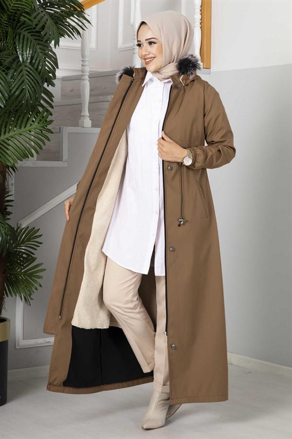 Eflin Hooded Hijab Coat Brown