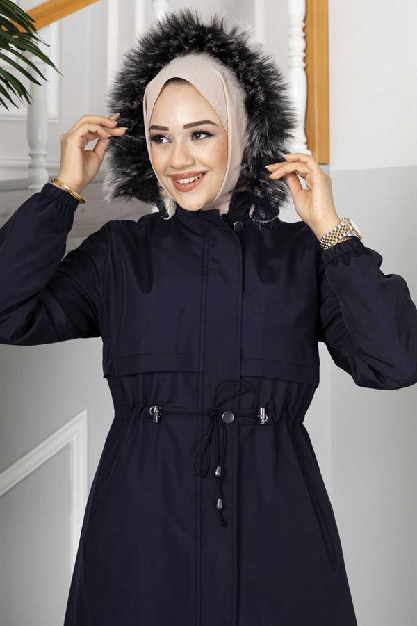 Eflin Hooded Hijab Coat Navy Blue