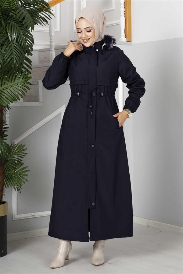 Eflin Hooded Hijab Coat Navy Blue