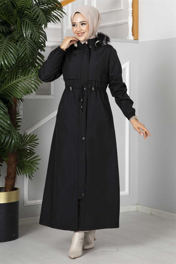 Eflin Hooded Hijab Coat Black