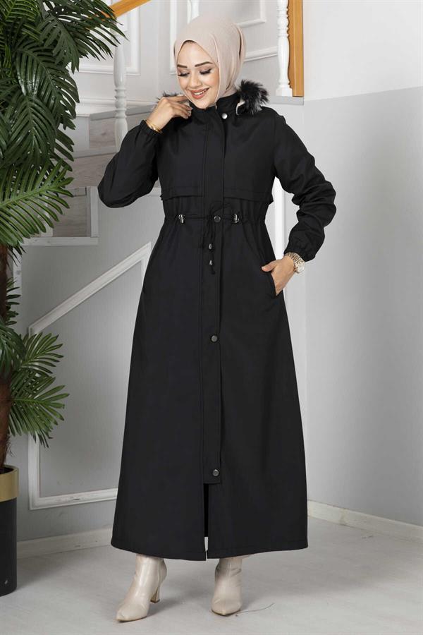 Eflin Hooded Hijab Coat Black