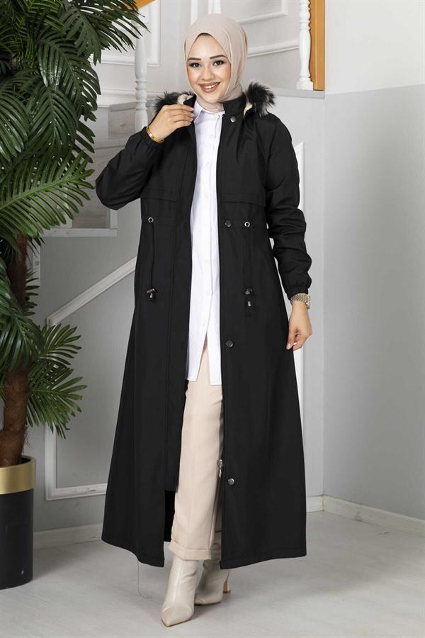 Eflin Hooded Hijab Coat Black