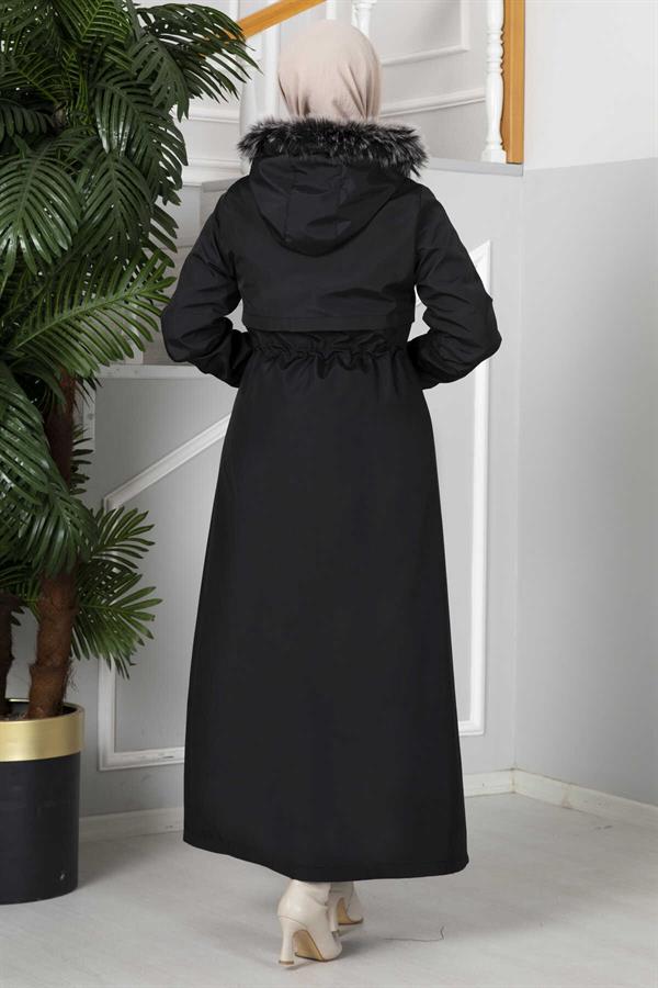 Eflin Hooded Hijab Coat Black
