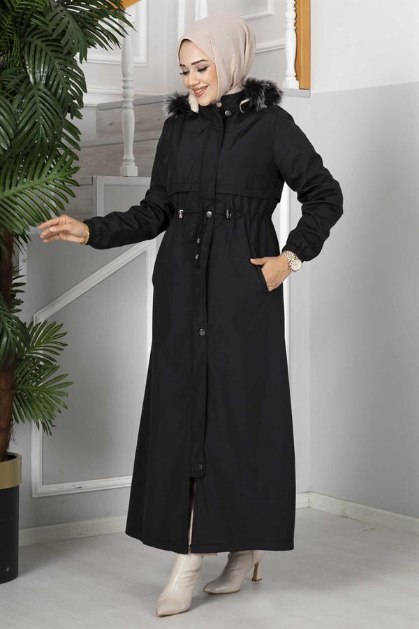 Eflin Hooded Hijab Coat Black