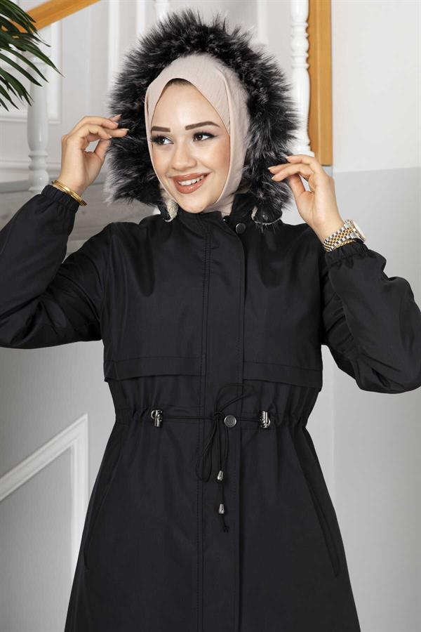 Eflin Hooded Hijab Coat Black