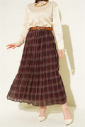 Plaid Pattern Wrinkled Chiffon Skirt Coffee