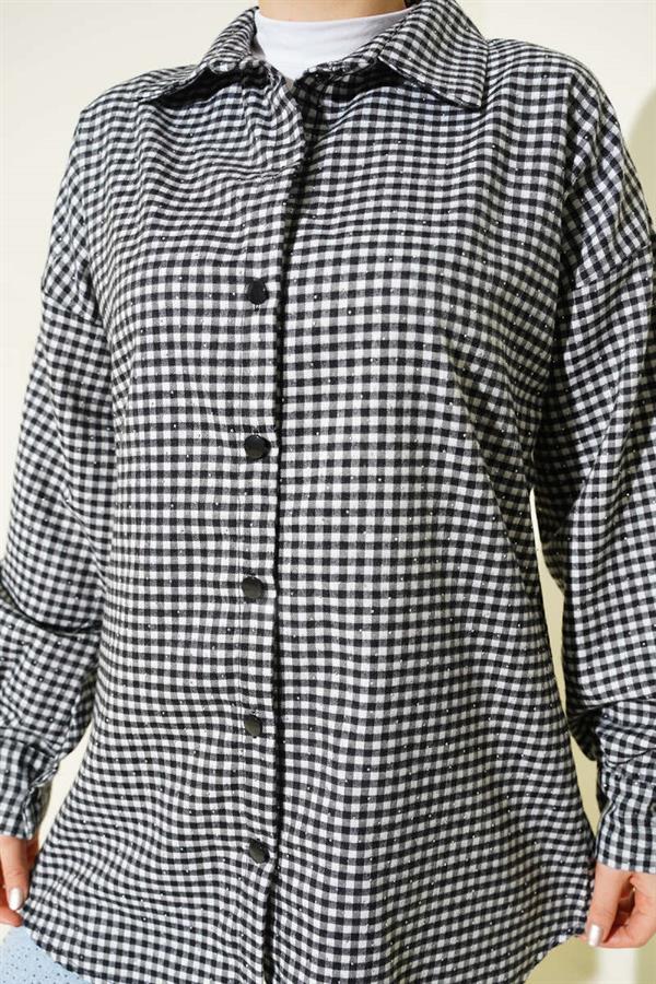 Plaid Pattern Embellished Shirt White