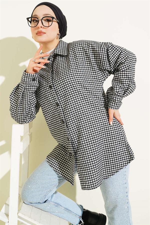 Plaid Pattern Embellished Shirt White