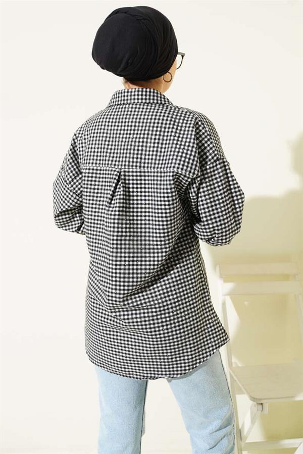 Plaid Pattern Embellished Shirt White