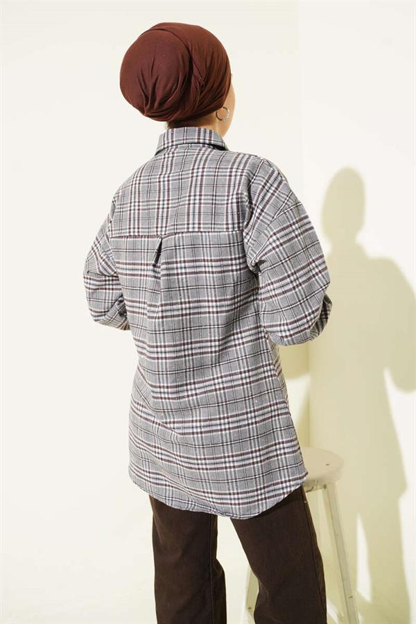 Plaid Shirt with Rhinestones, Grey