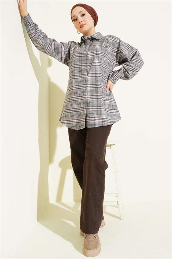 Plaid Shirt with Rhinestones, Grey