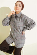 Plaid Shirt with Rhinestones, Grey
