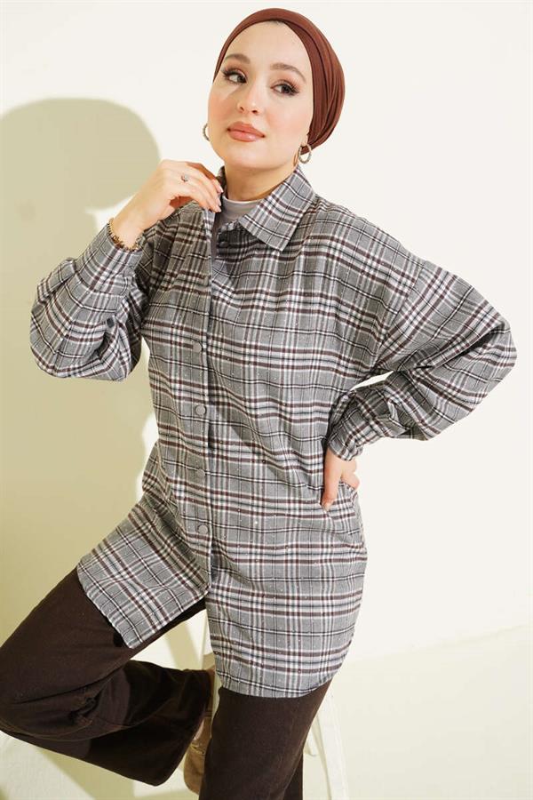 Plaid Shirt with Rhinestones, Grey