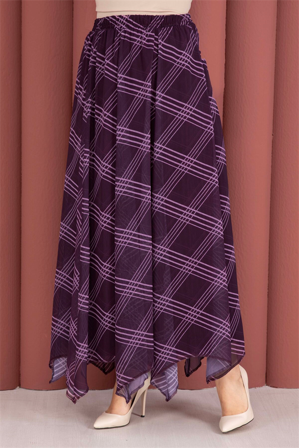 Plaid Pattern Asymmetrical Chiffon Skirt, Plum