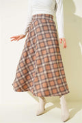 Plaid Patterned Skirt with Waist Zipper, Camel