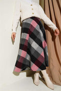 Plaid Patterned Zip-Up Cashmere Skirt, Anthracite