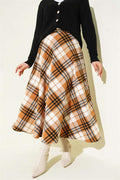 Plaid Patterned Zip-Up Cashmere Skirt, Camel