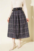 Plaid Belted Skirt, Navy Blue