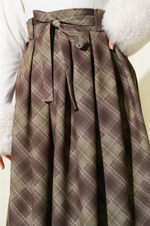 Plaid Belted Skirt, Khaki