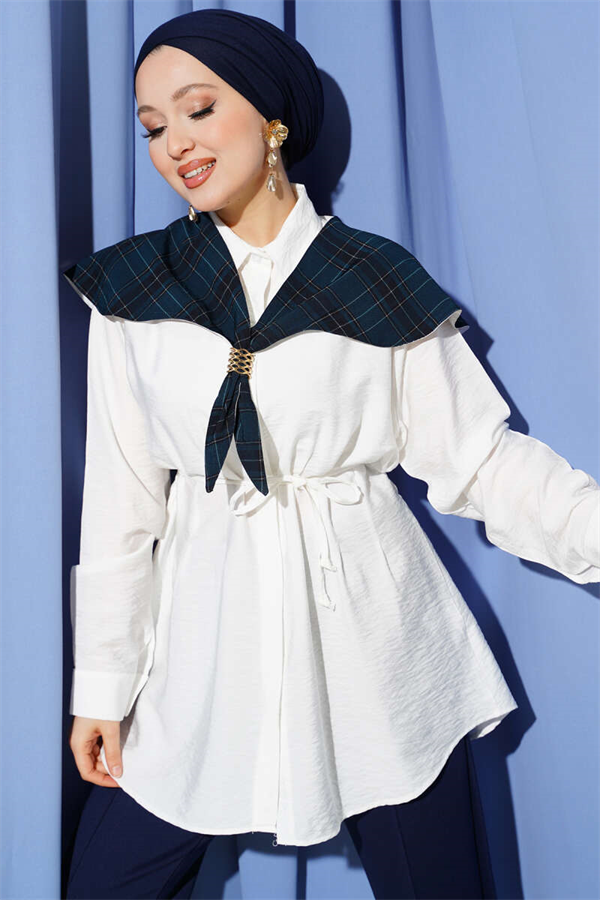 Plaid Scout Collar Shirt, Ecru