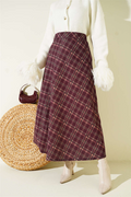 Plaid Elastic Waist Flared Skirt, Plum