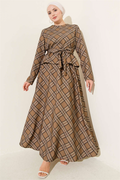 Plaid Pattern Skirt and Blouse 2 Piece Set Latte