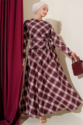 Plaid Skirt and Blouse 2 Piece Set in Plum
