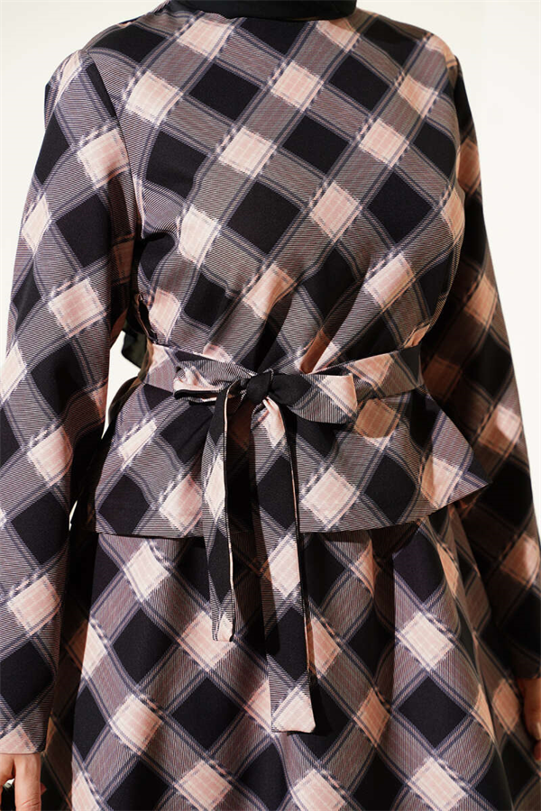 Plaid Skirt and Blouse 2 Piece Set, Black