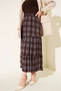 Plaid Layered Chiffon Skirt, Coffee