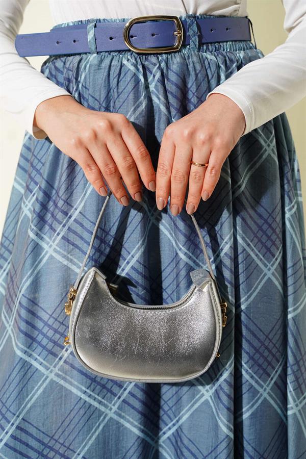 Plaid Belted Chiffon Skirt Indigo