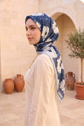 Elite Floral Pattern Scarf Series Navy Blue - Gray