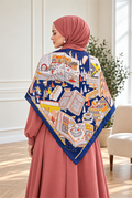 Elite Patterned Shoulder Shawl - Scarf Series Navy Blue