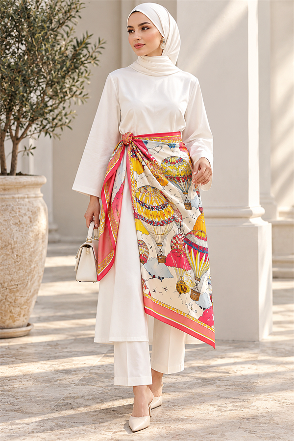 Elite Patterned Shoulder Shawl - Scarf Series Pink