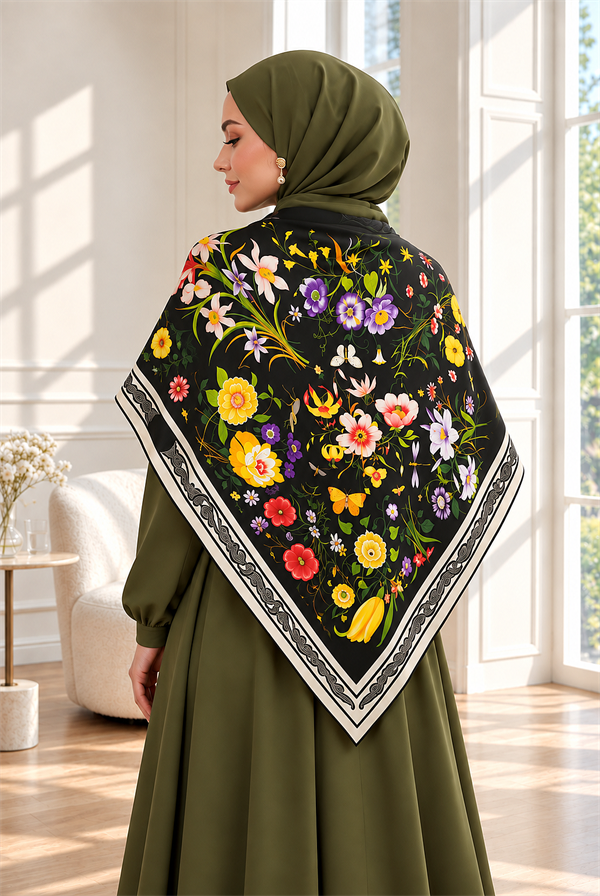 Elite Patterned Shoulder Shawl - Scarf Series Black
