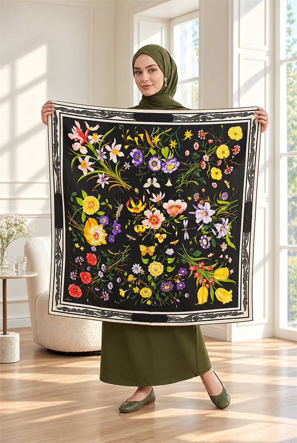 Elite Patterned Shoulder Shawl - Scarf Series Black