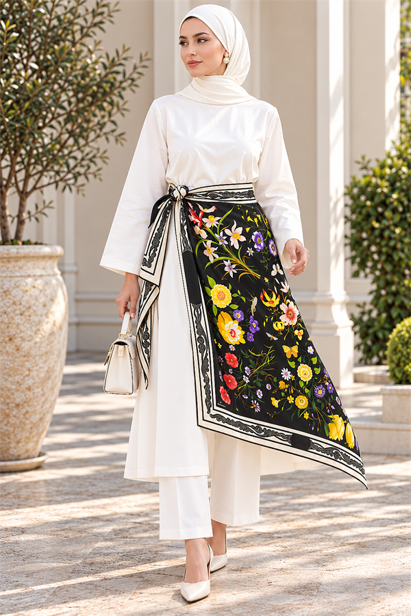 Elite Patterned Shoulder Shawl - Scarf Series Black