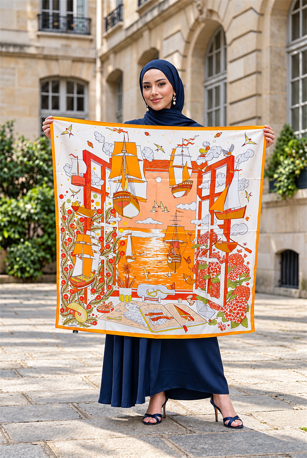 Elite Patterned Shoulder Shawl - Scarf Series Orange