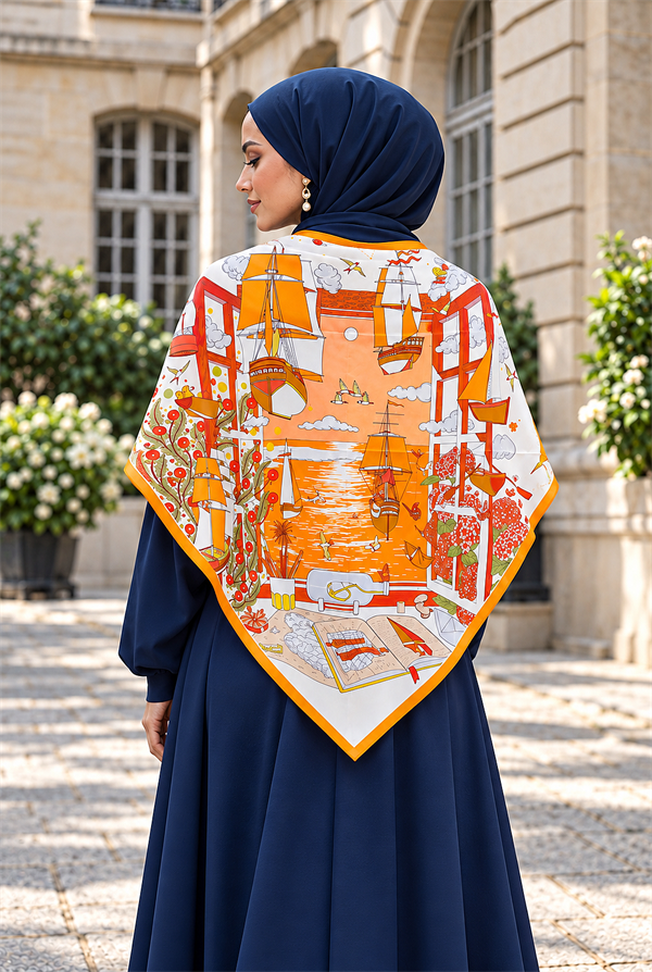 Elite Patterned Shoulder Shawl - Scarf Series Orange