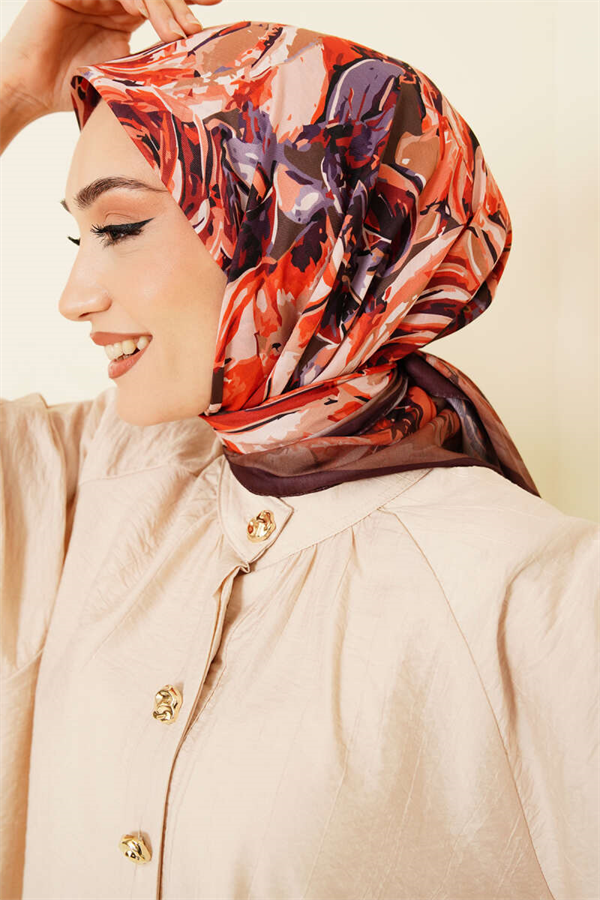 Sketch Flower Pattern Scarf Khaki