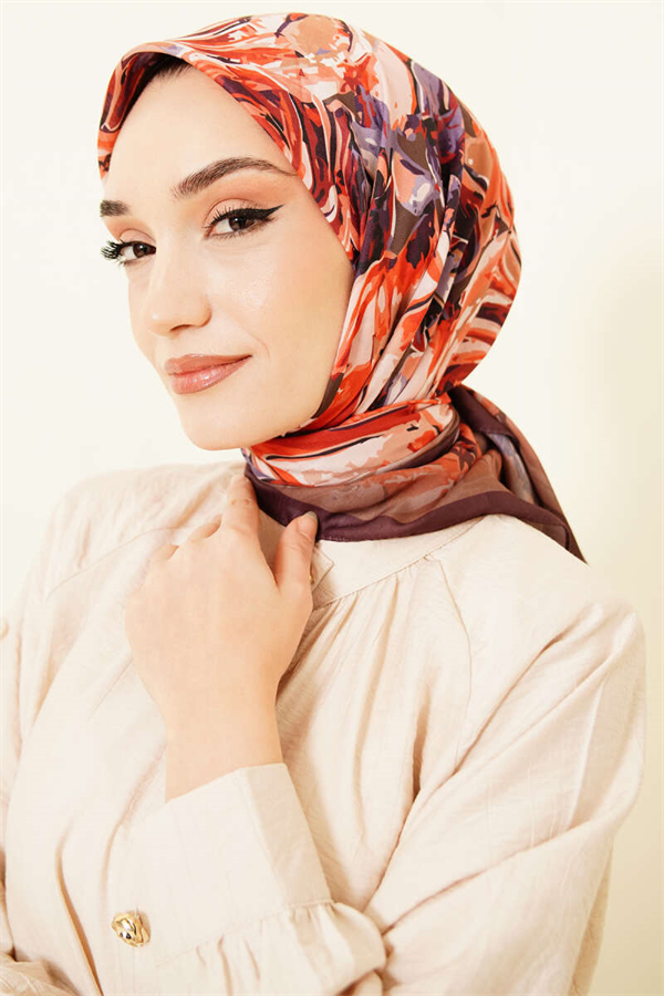 Sketch Flower Pattern Scarf Khaki